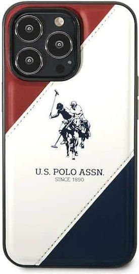 U.S. Polo Assn. Tricolor Embossed Back Cover Synthetic Leather / Silicone Red / White / Blue (iPhone 14 Pro)