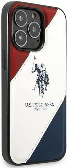 U.S. Polo Assn. Tricolor Embossed Back Cover Synthetic Leather / Silicone Red / White / Blue (iPhone 14 Pro)