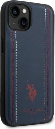 U.S. Polo Assn. Leather Stitch Back Cover Synthetic Leather / Silicone Navy Blue (iPhone 14 Plus)