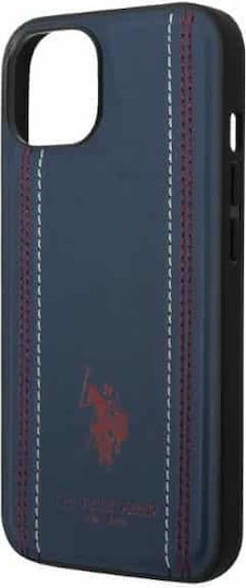 U.S. Polo Assn. Leather Stitch Back Cover Synthetic Leather / Silicone Navy Blue (iPhone 14 Plus)