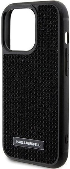 Karl Lagerfeld Rhinestone Umschlag Rückseite Metallisch Schwarz (iPhone 15 Pro Max)