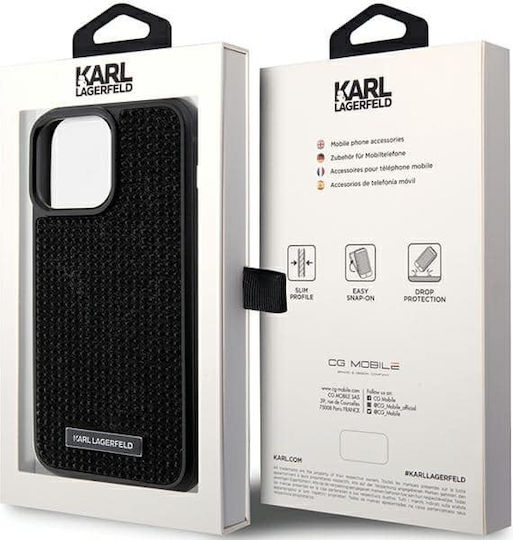 Karl Lagerfeld Rhinestone Umschlag Rückseite Metallisch Schwarz (iPhone 15 Pro Max)