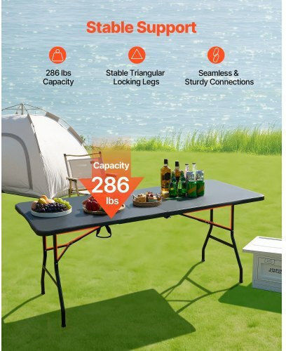 Vevor Τραπέζι Ατσάλινο για Camping Πτυσσόμενο Μαύρο
