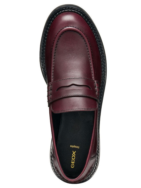 Leather Women's Loafers in Burgundy Color