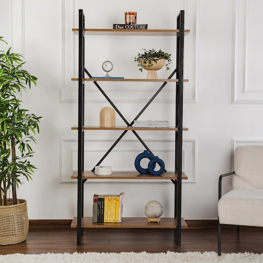 Βιβλιοθήκη Elysian Walnut, Black 90x180x33.5εκ. Βιβλιοθήκη Elysian Walnut, Black 90x180x33.5εκ.