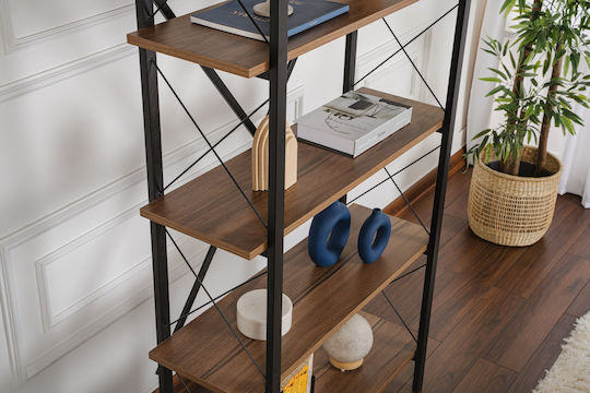Βιβλιοθήκη Elysian Walnut, Black 90x180x33.5εκ.