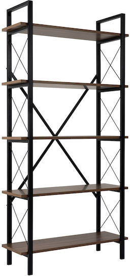 Βιβλιοθήκη Elysian Walnut, Black 90x180x33.5εκ.