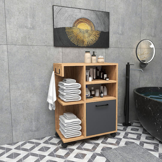 Cabinet De Birou Din Lemn Cu Roți Atlantic Pine Antracit 60x80.9x35cm