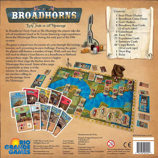 Board Game Broadhorns: Early Trade on the Mississippi for 2-4 Players 14+ Years Old (EN) Rio Grande Games