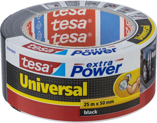 Tesa Extra Power Universal Black Αυτοκόλλητη Υφασμάτινη Ταινία Μαύρη 25mx50mm