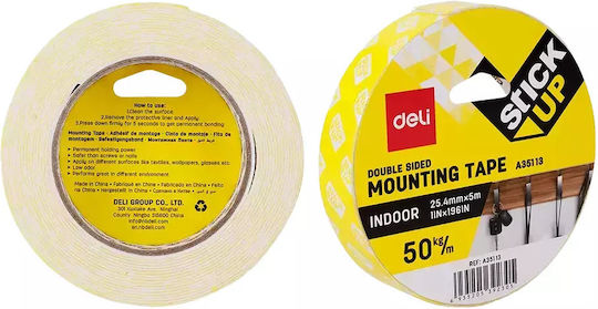 Deli Stick Up Self-Adhesive Foam Double-Sided Tape White 25.4mmx5m 1pcs