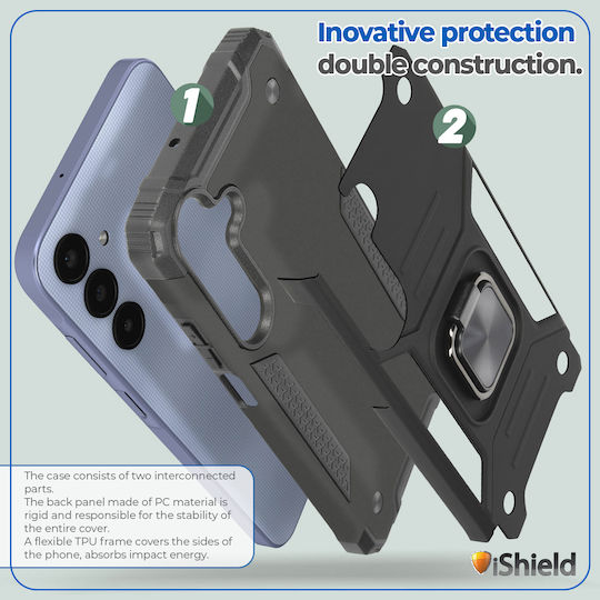 Husă Samsung Galaxy A35 Hybrid Armor Dual Shockproof Suport Rotativ Cu Inel Funcție Stand Compatibil Cu Suportul Magnetic Pentru Mașină Nitro Ishield Neagră