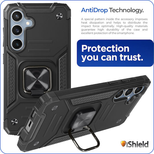 Husă Samsung Galaxy A35 Hybrid Armor Dual Shockproof Suport Rotativ Cu Inel Funcție Stand Compatibil Cu Suportul Magnetic Pentru Mașină Nitro Ishield Neagră