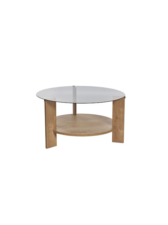 Rundes Zentral Kaffeetisch Clara Glas Sapphire Eiche Fumé M75xL75xH40cm