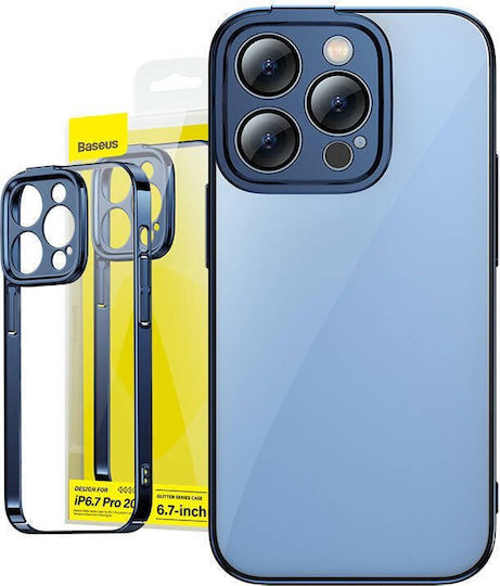 Baseus Glitter Umschlag Rückseite Kunststoff Set mit Glas Blau (iPhone 14 Pro Max)