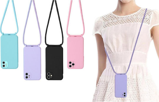 Sonique Carryhang Liquid Strap Umschlag Rückseite Silikon 0.5mm mit Band Flieder (Galaxy A12)
