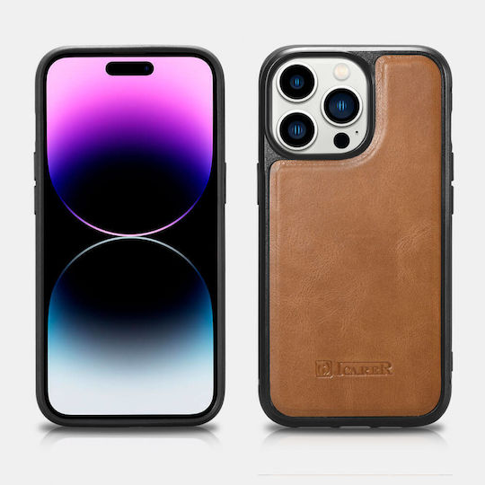 iCarer Oil Wax Umschlag Rückseite Leder Braun (iPhone 14 Pro)