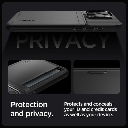 Spigen Slim Armor CS Umschlag Rückseite Silikon / Kunststoff 2mm mit Kartenhalter Schwarz (iPhone 15 Pro)