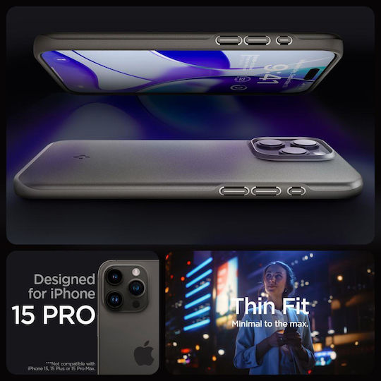 Spigen Thin Fit Umschlag Rückseite Silikon 1.55mm Gunmetal (iPhone 15 Pro)