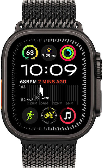 Apple Watch Ultra 2 Titanium 49mm Waterproof with eSIM and Heart Rate Monitor (Black with Black Titanium Milanese Loop - Medium)
