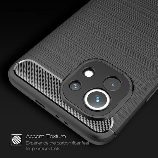 Carbon Fiber Brushed Back Cover Silicon Negru (Xiaomi Mi 11)
