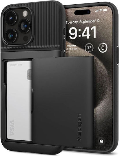 Spigen Slim Armor CS Umschlag Rückseite Silikon / Kunststoff 2mm mit Kartenhalter Schwarz (iPhone 15 Pro Max)