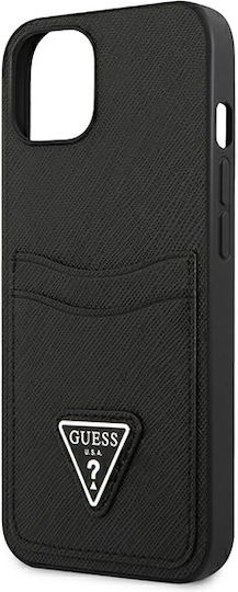 Guess Saffiano Double Card Back Cover Piele artificială cu Suport pentru Carduri Negru (iPhone 13 mini)