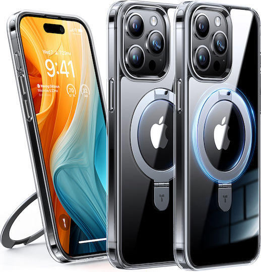 Torras Upro Ostand Clear Umschlag Rückseite Gehärtetes Glas Magnetisch Transparent (iPhone 15 Pro)