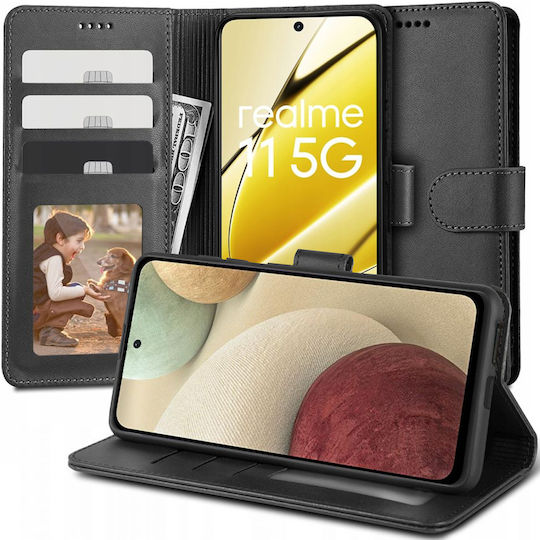 Tech-Protect Портмоне Кожа / Силикон / Изкуствена кожа Черен (REALME 11 5G)