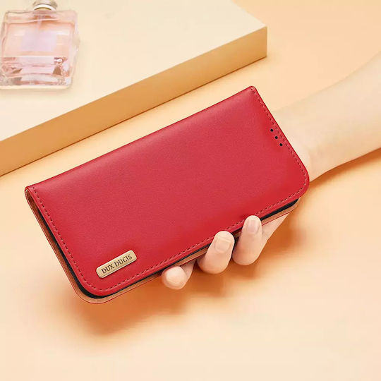 Samsung Galaxy S24 Ultra 5g Dux Ducis Dux Ducis Dux Ducis Hivo Series Case with Rfid Blocking, Support Base, Magnetic Closure Card Slots Flip Wallet Case made of genuine leather and Tpu Red