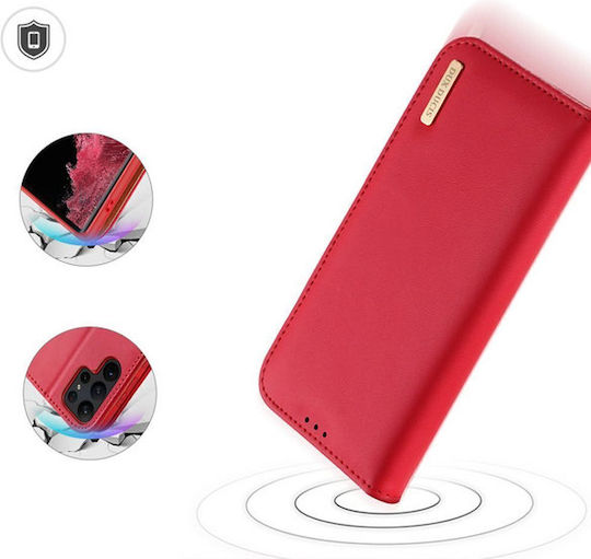 Samsung Galaxy S24 Ultra 5g Dux Ducis Dux Ducis Dux Ducis Hivo Series Case with Rfid Blocking, Support Base, Magnetic Closure Card Slots Flip Wallet Case made of genuine leather and Tpu Red