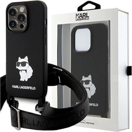 Karl Lagerfeld Karl and Choupette Back Cover Silicone / Plastic with Strap Black (iPhone 15 Pro)