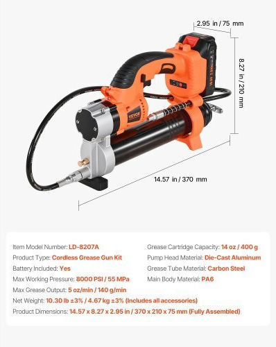 Vevor Kit Electric Grease Gun Battery 20V
