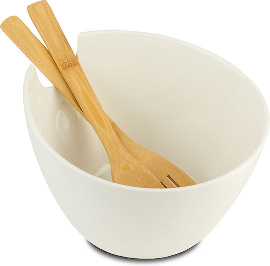 Nava Salad Bowl with Salad Spoons White 24x24x16cm