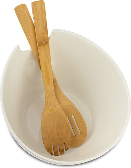 Nava Salad Bowl with Salad Spoons White 24x24x16cm