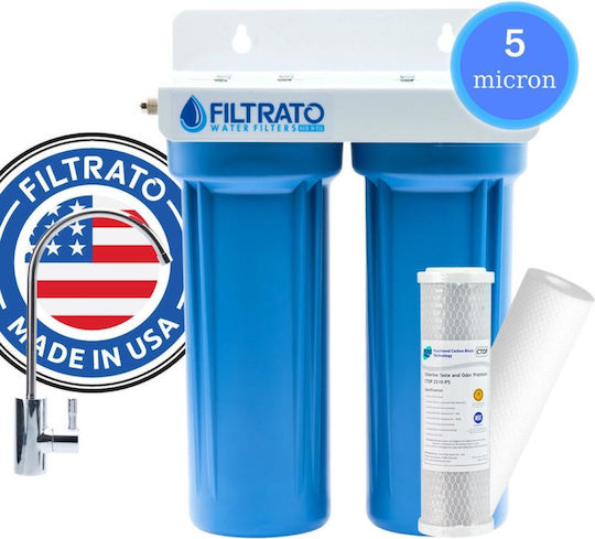 Filtrato WHF14D Συσκευή Φίλτρου Νερού Διπλή Κάτω Πάγκου Διατομής 1/4'' με Βρυσάκι & Ανταλλακτικό Φίλτρο PURE CTOP 2510-05 5μm, AquaFilter FCPS5 5μm