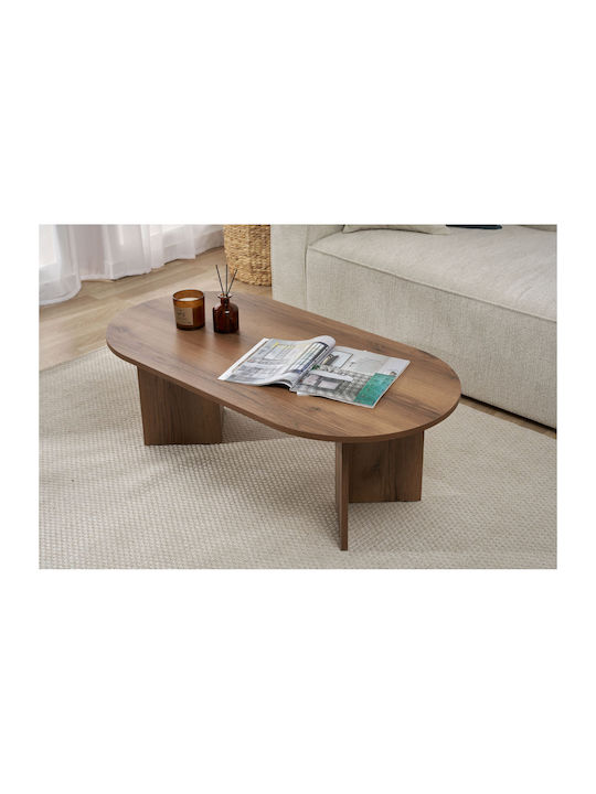 Οβάλ Κεντρικό Τραπεζάκι Sable Ξύλινο Walnut Μ119xΠ60xΥ40εκ.