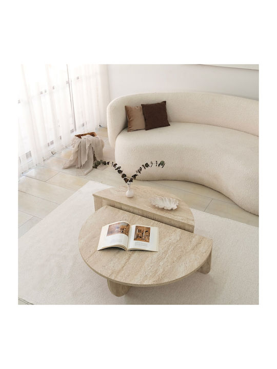 Round Central Coffee Table Podium Made of Solid Brown Wood W90xL90xH35cm