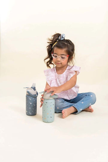 The Cotton Cloud Kids Water Bottle Thermos Stainless Steel with Straw Blue