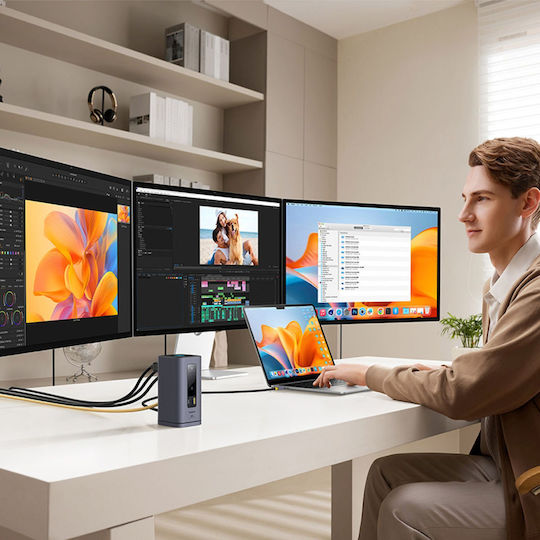 Baseus Spacemate 11in1 USB-C Docking Station with HDMI/DisplayPort 4K PD Ethernet and Support for 4 Monitors Gray