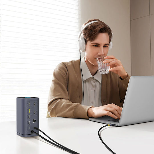 Baseus Spacemate 11in1 USB-C Docking Station with HDMI/DisplayPort 4K PD Ethernet and Support for 4 Monitors Gray
