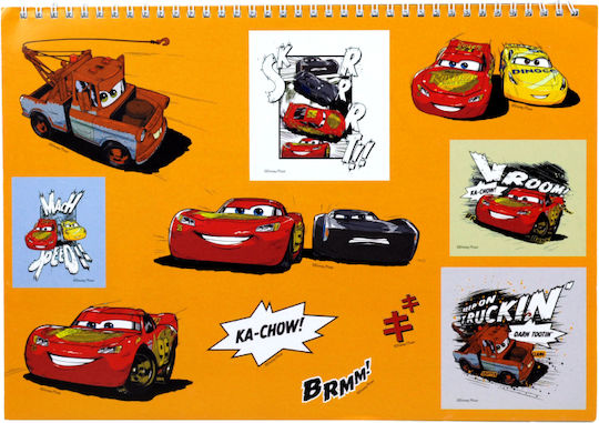 Μπλοκ Ζωγραφικης 23x33 Εκ 40 Φυλλα Αυτοκολλητα Cars Roaring #341-33416