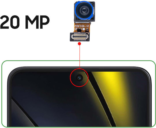 Clappio Предна Камера Xiaomi Poco F6 20MP Сензор За Селфи Кабел За Връзка Flex Черен Син