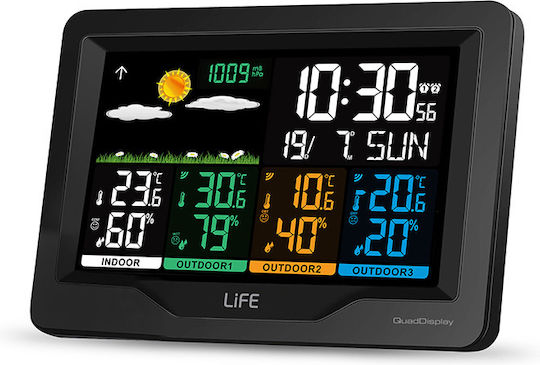 Life Continental Quad Display Wireless Digital Weather Station Tabletop / Wall Mounted Black