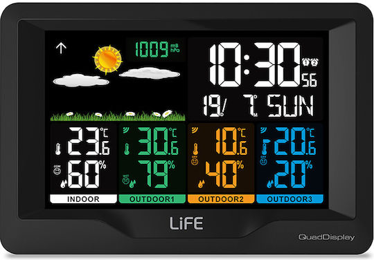 Life Continental Quad Display Wireless Digital Weather Station Tabletop / Wall Mounted Black