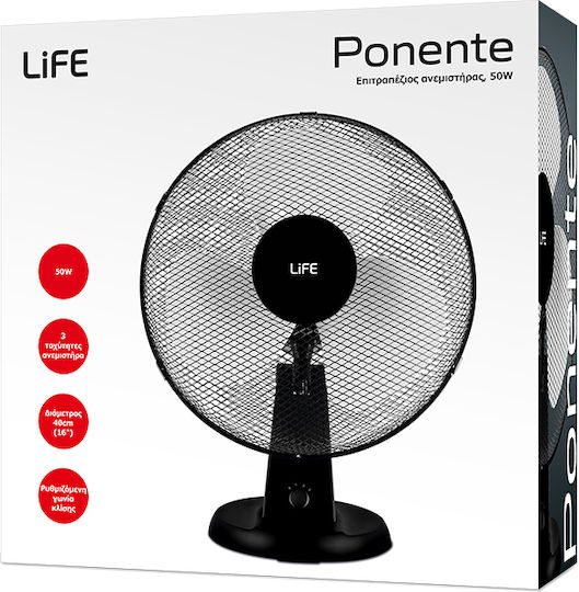 Life Ponente Tischventilator 50W Lüfterdurchmesser 40cm Schwarze