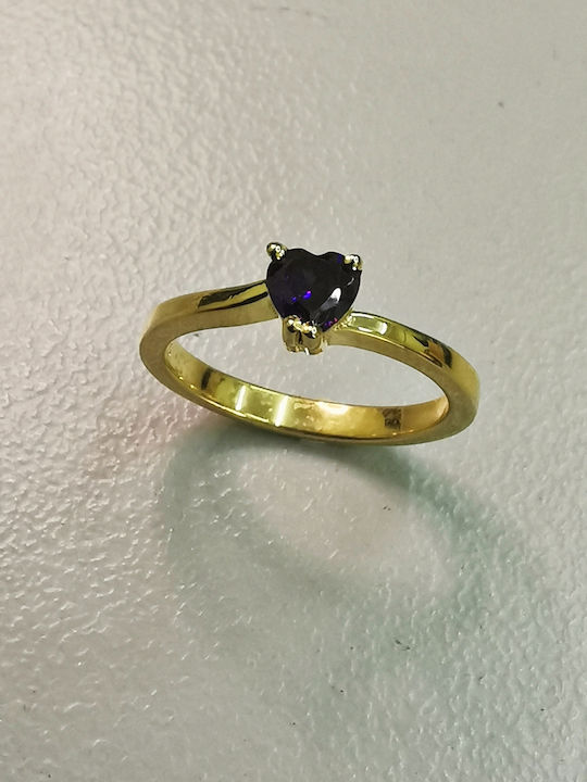 Aris Dentopoulos Jewellery Μονόπετρο από Επιχρυσωμένο Ασήμι με Ζιργκόν