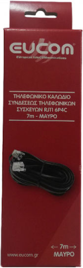 Eucom Flat Τηλεφωνικό Καλώδιο RJ11 6P4C 7m Μαύρο (10-100-0040Μ-Μ)