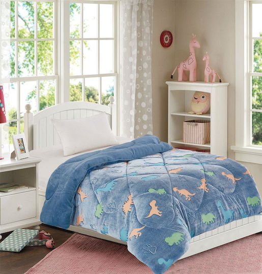 Dimcol Kids Duvet Cover Glow in the Dark Single Dinosaur Blue 160x220cm