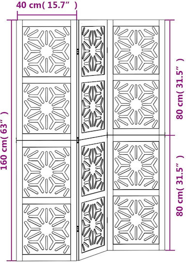 Vidaxl Room Divider 3 Panels Brown Black Solid Paulownia Wood